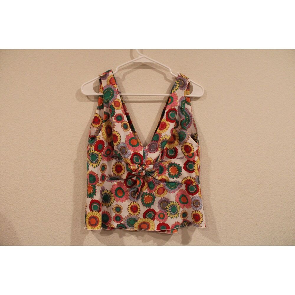 Nine West Floral Tie-Front Crop Top size 12 Y2K Retro Sleeveless Fun Print - Picture 5 of 8